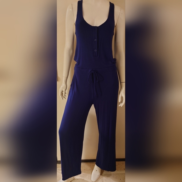 NWT Navy Blue NELL COUTURE Soft Jersey Knit Drawstring Racerback Jumpsuit  XS 2 - Picture 3 of 14